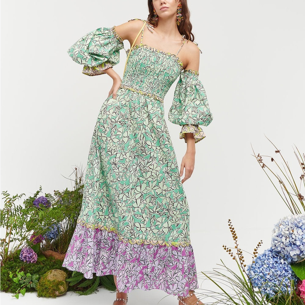 CeliaB Lurleen Dress; Green and Purple Maxi Dress with detachable sleeves!NWOT